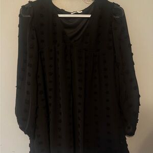 Black Textured Swiss Dot 3/4 length Sleeve top